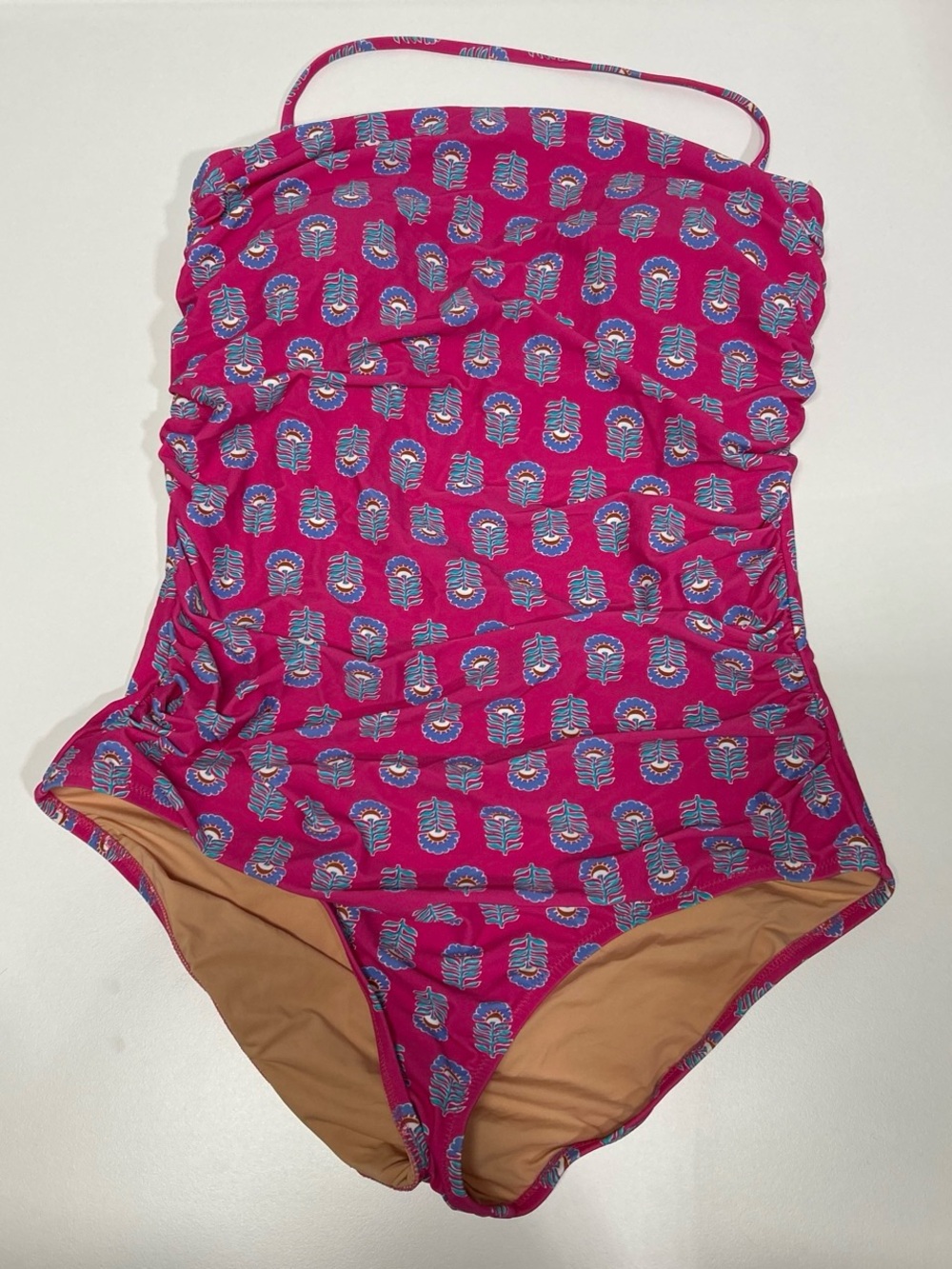 J. Crew Magenta Ruched One-Piece Swimsuit with Feather Motif